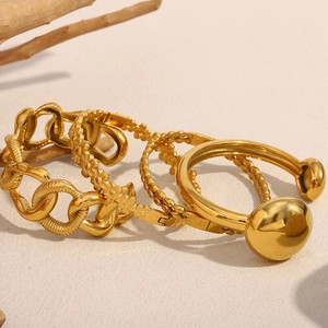 Bracelet Jonc À Chaine Épaisse Fleur Tête De Serpent Acier Inoxydable Plaqué Or 18K Minimaliste Élégant Pour Femme