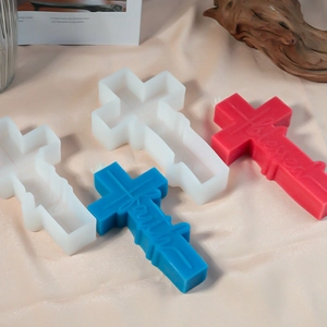 3D cross silicone candle mold for Halloween with Faith and Blessed relief details