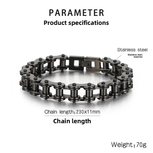 Detail specifications of 11mm matte black stainless steel bike chain bracelet for men