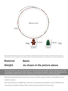 Size specifications for colorful resin beaded Christmas necklace with cute pendants