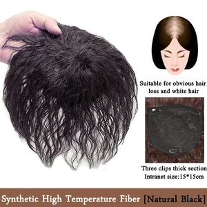 Synthetic hair topper for women volume top piece short curly natural black hair extension