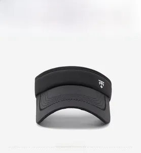 Close-up of black breathable sun visor hat with decorative wavy brim stitching