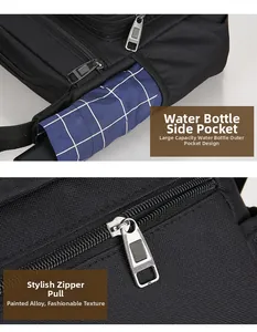 Detail view of side pocket with umbrella and durable painted alloy zipper on black bag