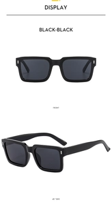 Multiple views of square black sunglasses showing front and 45-degree side angles