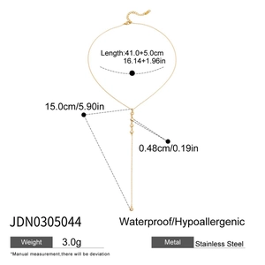 Size diagram of Y-shaped 18K gold stainless steel necklace with 41+5cm chain and 15cm drop