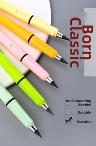 Close-up of inkless eternal pencil nibs showing durable alloy tips in various colors