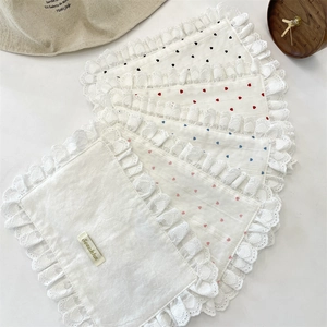 Lace-edged cotton placemats with heart patterns for coffee and dining table decor