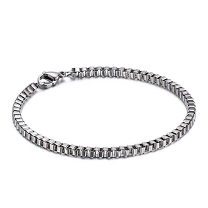 Sleek silver stainless steel box chain bracelet with secure lobster clasp for men and women