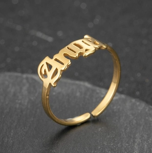 Gothic Angel adjustable open ring in gold finish with vintage hip hop aesthetic