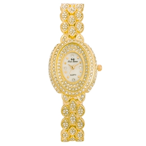 Women Luxury Quartz Watch Oval Dial Full Rhinestone Alloy Metal Band Fashion Elegant Jewelry Wristwatch