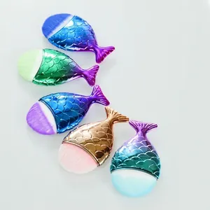 5-piece mermaid fish scale makeup brush set with colorful metallic handles and soft bristles