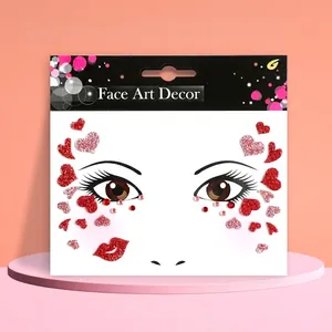 Valentine Face Art Decor featuring glittery red heart stickers and red lips on display card