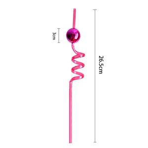 Detailed dimensions of hot pink disco ball straw with 26.5cm length and 3cm ball size