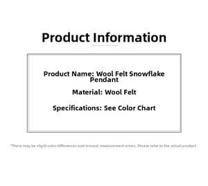 Detail view of wool felt snowflake ornament product specifications and material info