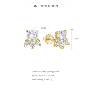 Detail view of 925 sterling silver star earrings with 4mm AAAAA zirconia and dimensions