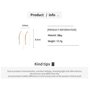 Detailed dimension guide for long gold water drop earrings showing 8.5cm length and alloy material