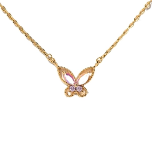 Elegant gold-plated butterfly necklace with iridescent wings and pink gemstones