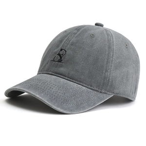 Unisex grey washed cotton baseball cap with embroidered panda for outdoor sun protection