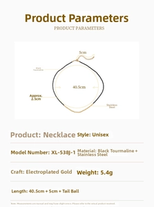 Detailed size chart for black spinel beaded necklace with 40.5cm length and 5cm extension