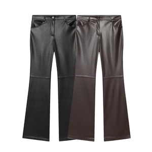 Women PU Leather Flare Pants High Waisted Faux Leather Bell Bottom Trousers Slim Fit Sexy Casual Trendy Long Trousers