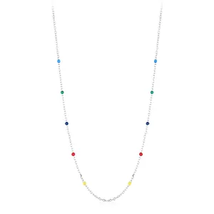 925 Sterling Silver Necklace With Colorful Rainbow Enamel Beads Minimalist Dainty Clavicle Chain For Women Fashion Jewelry