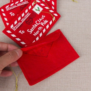 Red felt Christmas envelope hanging ornaments for tree decorations and gift cards