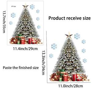 Detailed dimensions of Christmas tree and snowflake window static sticker showing layout size