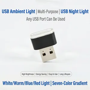 Mini USB LED car atmosphere light with multi-color options and standard USB port