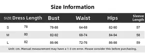 Detailed size guide for the long sleeve bodycon dress with bust and waist measurements