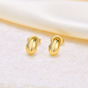 Polished gold egg-shaped stainless steel stud earrings with mirror finish for women