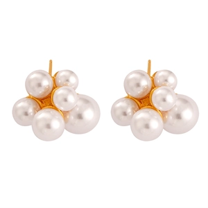 Elegant floral cluster pearl earrings with gold finish for women in vintage fashion style