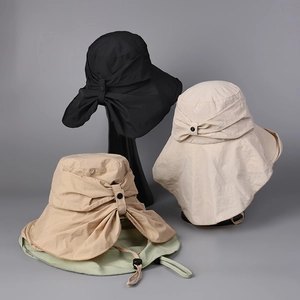 Detail view of foldable sun hats for women with wide brim and adjustable windproof cord