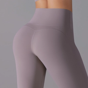 Detailed back view of high waist yoga shorts showing seamless V-shape stitching and lift