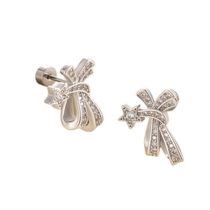 Boucles d'oreilles en acier argenté avec étoiles, rubans et oxydes de zirconium