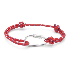 Bracciale in corda intrecciata RPET rossa con chiusura a moschettone in metallo argento