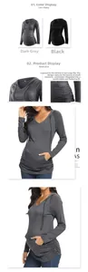Detail of ruched side seams and kangaroo pocket on a maternity V-neck hoodie top