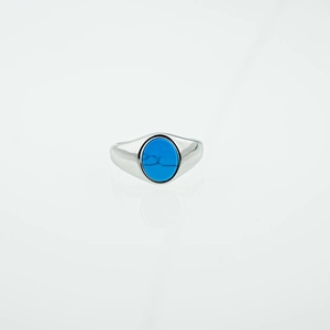 Vintage style turquoise signet ring in polished stainless steel for men and women