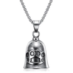 Punk style silver brass knuckle bell pendant necklace for motorcycle rider protection