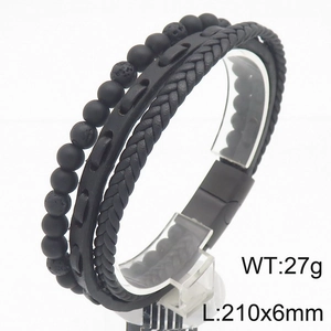 Bracelet multicouche pour homme en cuir punk avec perles œil de tigre et fermoir aimanté
