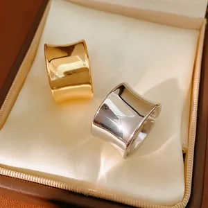 Minimalist wide band open rings in polished gold and silver finish for women