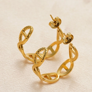 French style 18K gold plated wrinkled geometric earrings with classic pig nose link design