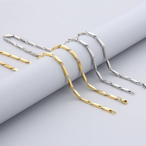 Titanium steel chain set with gold and silver links for men in minimalist hip-hop style