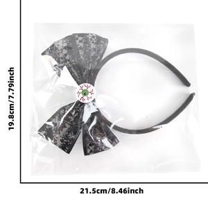 Halloween black lace bow headband with creepy eyeball detail and LED lights measurement