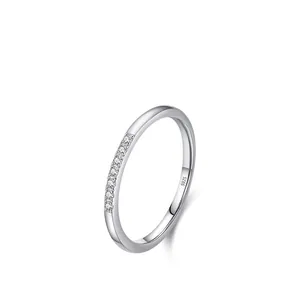 Minimalist S925 sterling silver ring featuring delicate micro-pave cubic zirconia stones