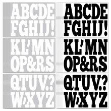 Detail of 2.5-inch self-adhesive alphabet stickers in black and white bold fonts