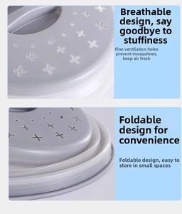 Detailed view of collapsible microwave food cover with ventilation holes and foldable design