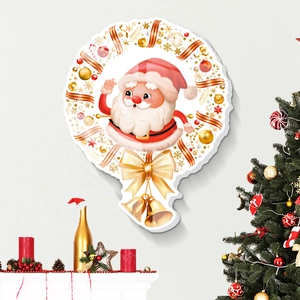 3D Christmas wall decal with Santa Claus, golden bells and festive wreath on a white wall