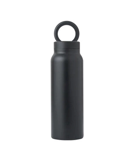 Detail of the ring lid and matte black finish on this stainless steel insulated bottle