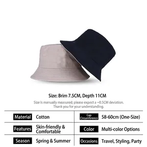 Size chart for reversible cotton sun hat with 7.5cm wide brim for sun protection