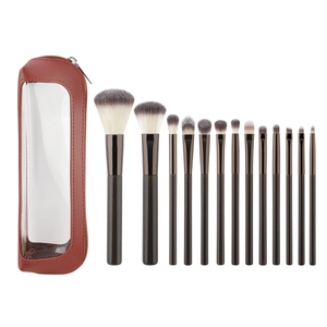Professionele Make-Up Borstel Collectie Zachte Synthetische Vezelharen Houten Handvat Poeder Concealer Oogschaduw Hulpmiddelen Tas